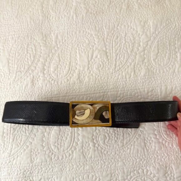 vintage dolce and gabbana belt with shell buckle - Picture 1 of 5